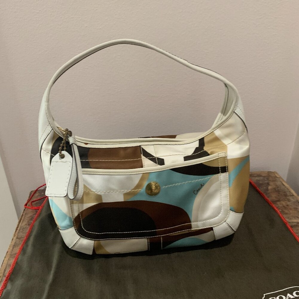 Coach Ergo Multi Color Signature Scarf Print Medium Hobo Shoulder Bag Purse